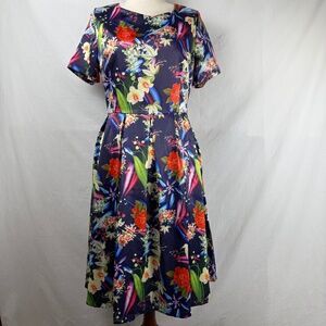 Lindy Bop Elodie Pinup Dress Full Skirt Short Sleeve Size 16 Retro 50's 60's Fun